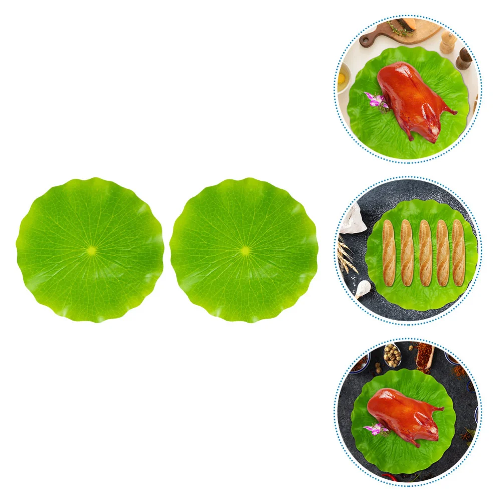 2Pcs Simulation Green Leaves Fake Lotus Leaves Fruit Mats Food Snack Mats