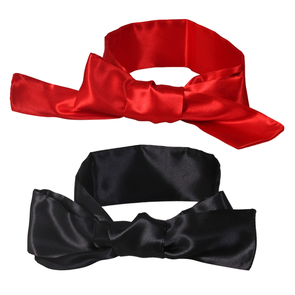 2Pcs Satin Blindfold Sex Eye Mask Band Blinder Sleeping Masks Costume for Adults Couples Lovers (Black and Red)