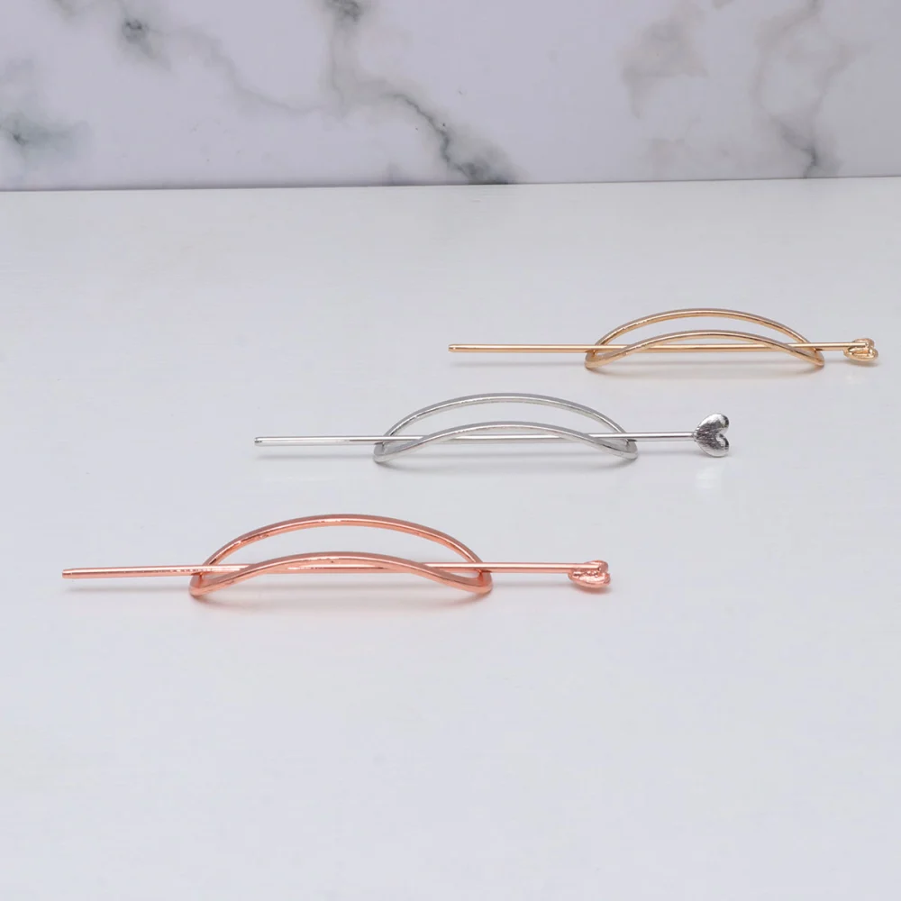 3Pcs Round Hairpin with Metal Heart and Star Hair Clasp Simple Modeling Hairpin Size M