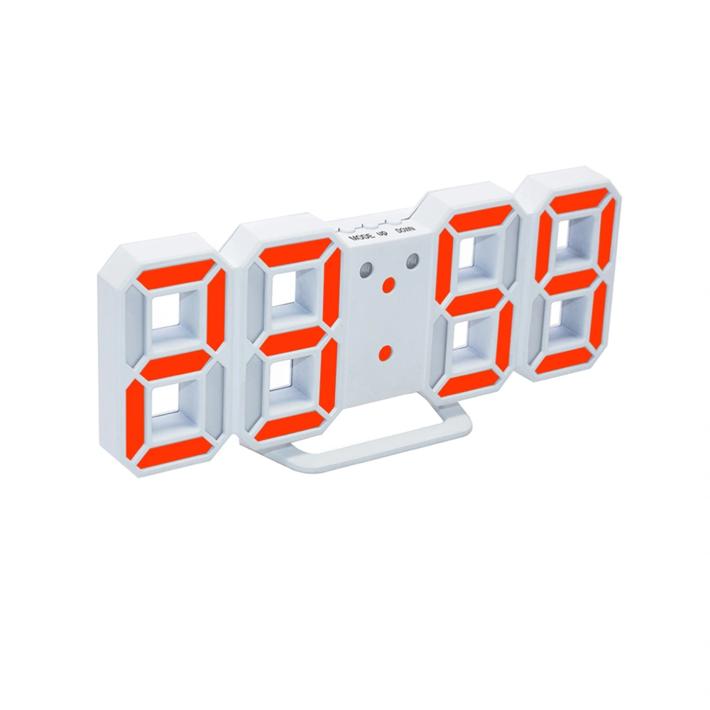 Modern Home Electronic 3D Numbers LED Digital Alarm Clock Night Light Wall Clock with Snooze Timer (White and Red)