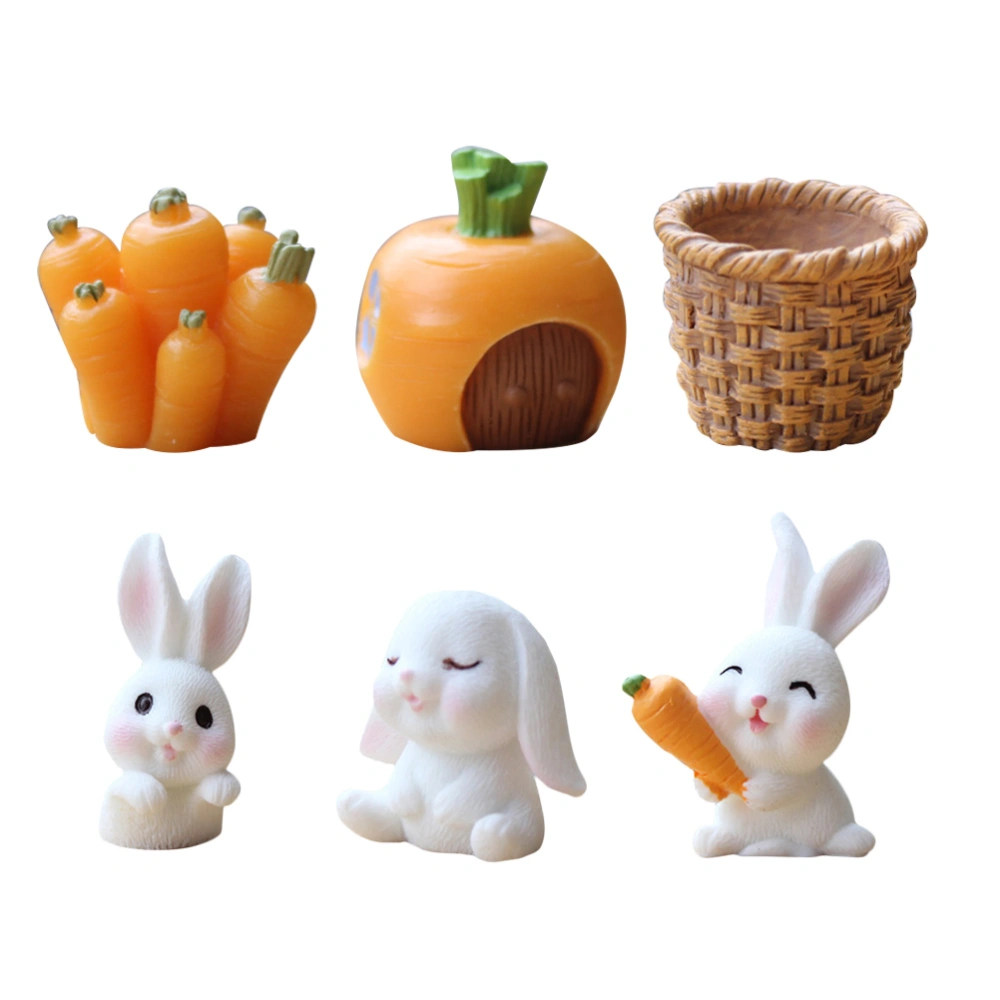 6PCS Mini Bunny Figurines Novelty Table Desk Decoration Vivid Bunny Figurines