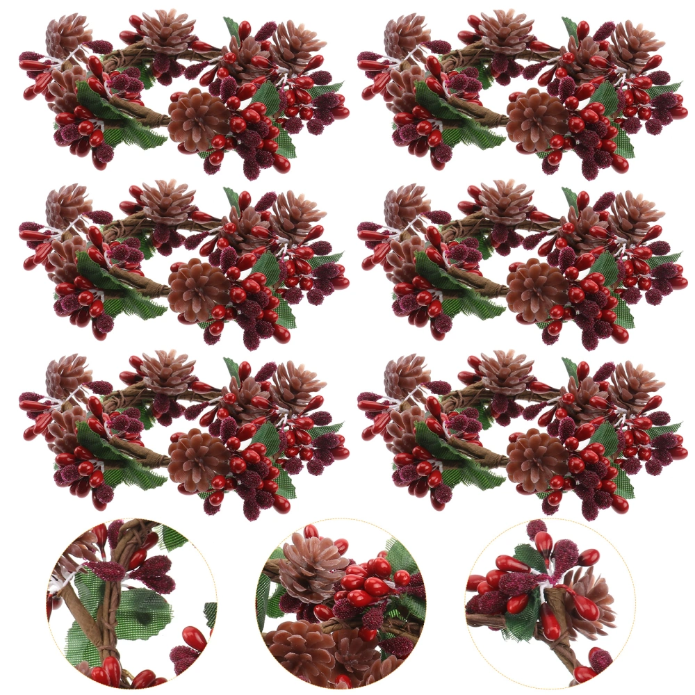 6Pcs Inner Diameter 7cm Simulation Small Berry Bouquet DIY Tourism Lovely Flowers Garland Handmade Decorative Material Grains(Red)