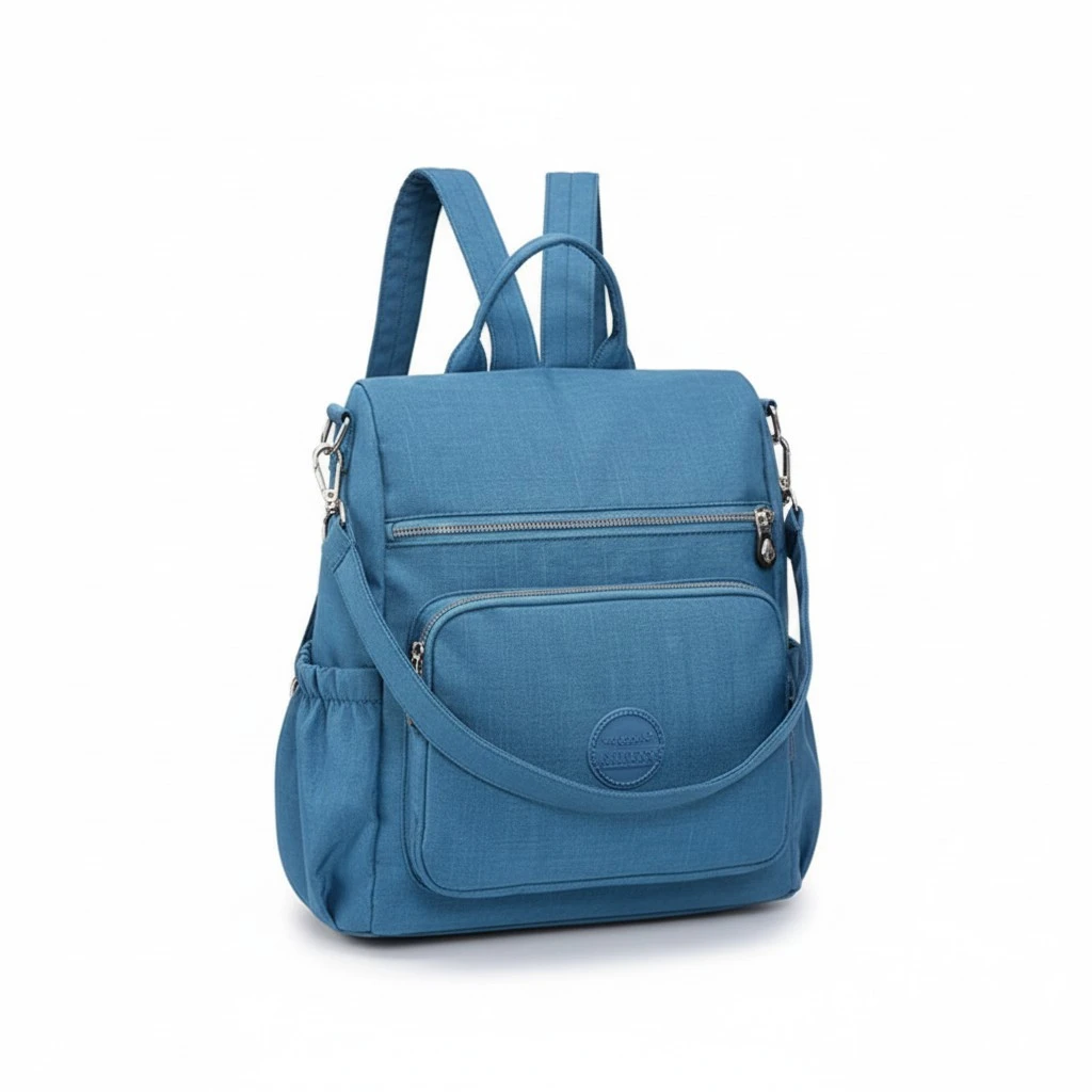 Women Nylon Backpack Autumn Winter Casual Multi-function Anti-theft Water-proof Mummy Shouder Bag (Sky Blue)