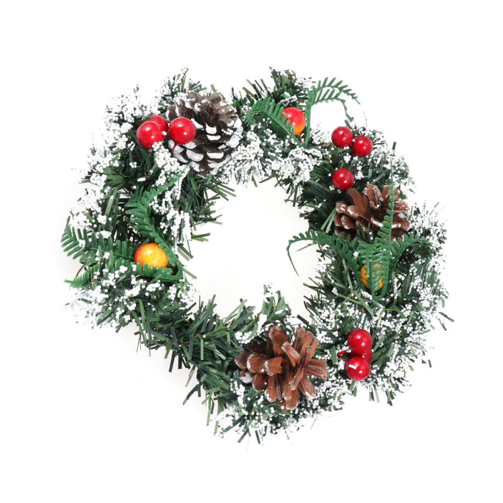 Christmas Decoration Artificial Pine Wreath with Cone Wintry Hanging Garland Supplies for Wall Door Window (20CM/100G)