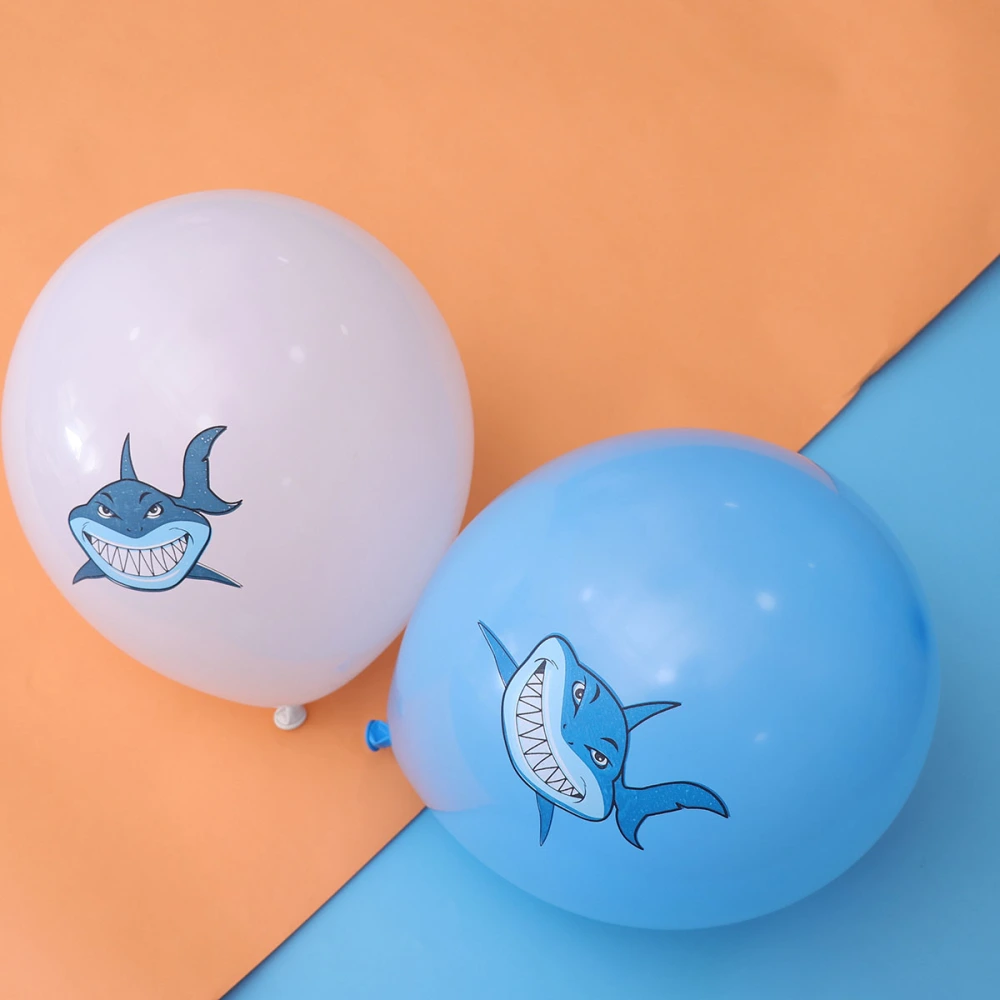 20pcs 12 Inch Cartoon Shark Pattern Balloon Decoration Party Supplies for Birthday Baby Shower Pool Party Under The Sea Theme Party (White and Light Blue)