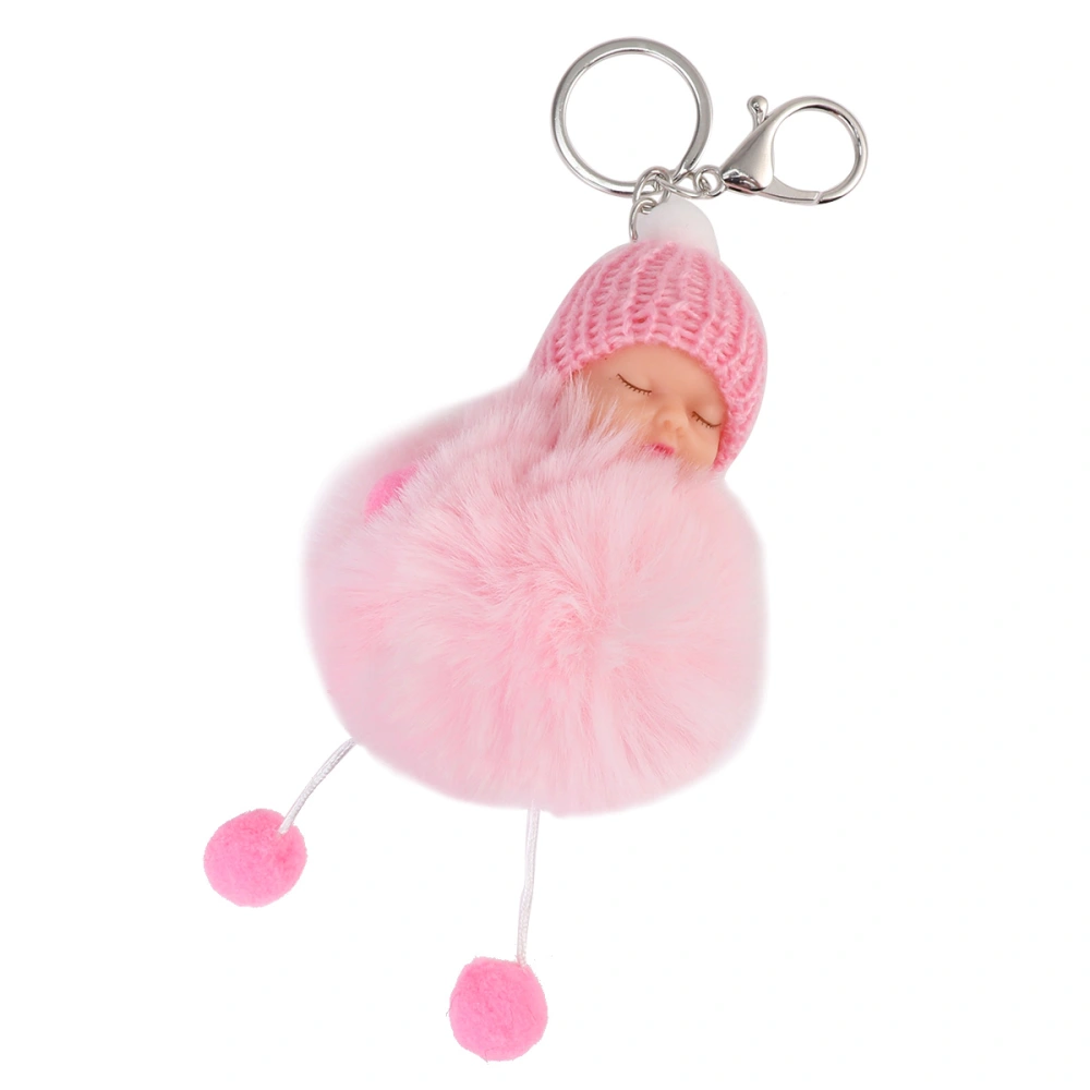 Hairball Key Ring Doll Hair Ball Key Chain Sleeping Baby Hairball Key Chain Pendant Pale Pink