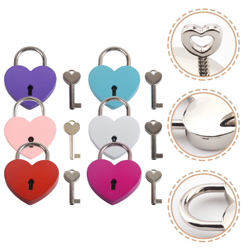 6pcs Baggage Locks Metal Padlock Locks Mini Heart Locks with Keys for Diary Jewelry Box