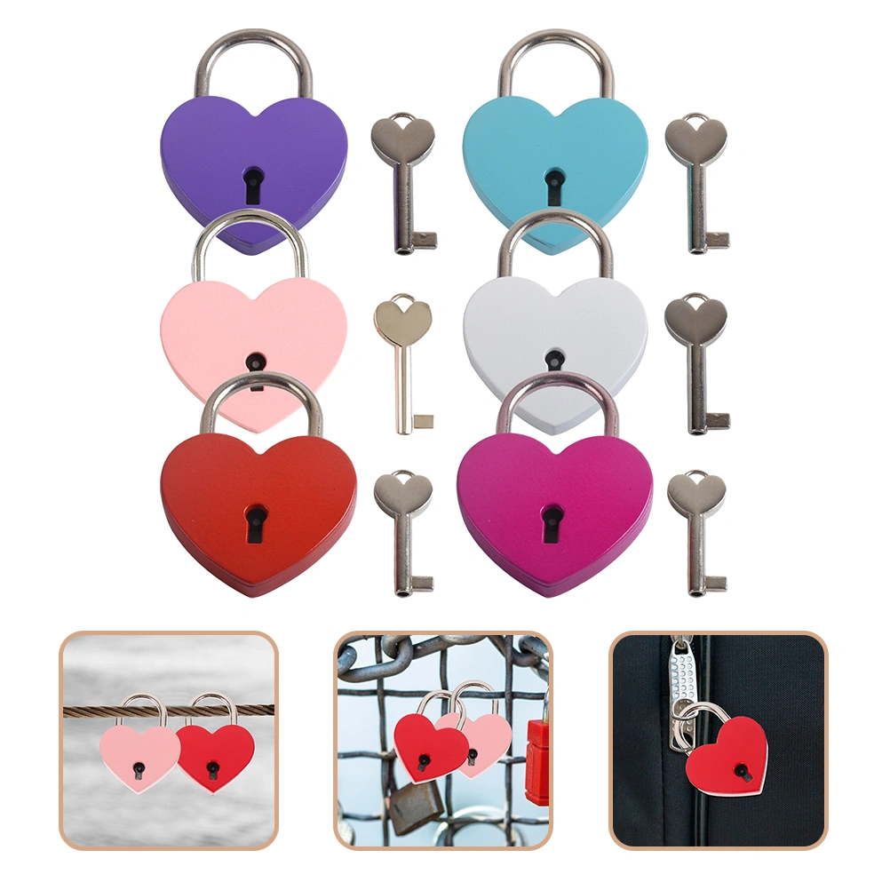 6pcs Baggage Locks Metal Padlock Locks Mini Heart Locks with Keys for Diary Jewelry Box