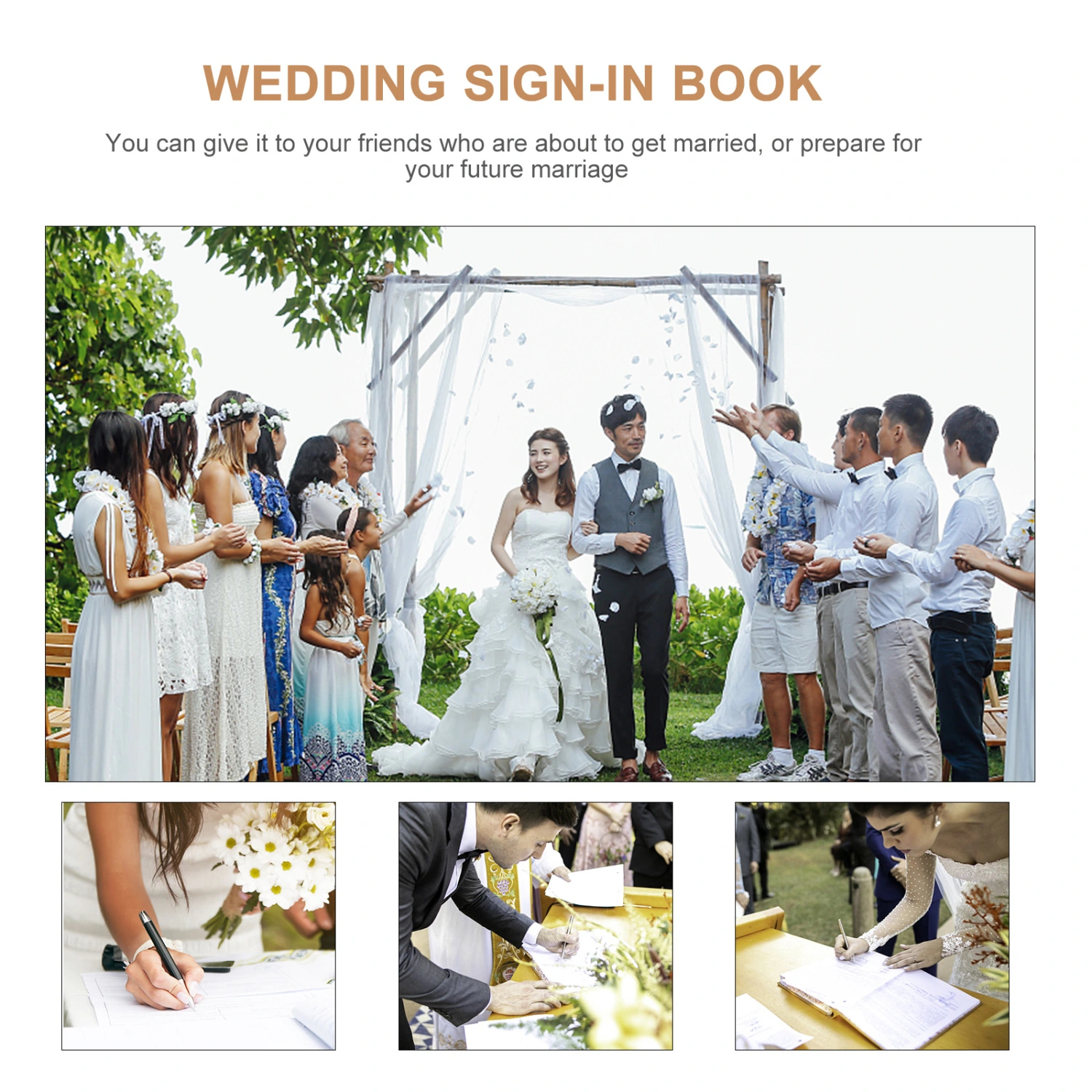 1Pc 10 Pages Retro Wooden Guest Book DIY Guest Sign-in Book Message Book Guestbook Gift for Engagement Wedding Ceremony