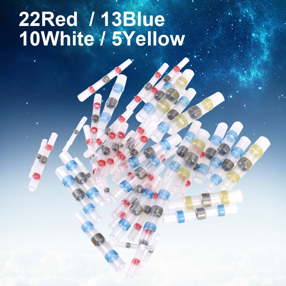 50pcs Solder Seal Wire Connector Solder Seal Heat Shrink Butt Connectors Terminals Electrical Copper(22Red 13Blue 10White 5Yellow)