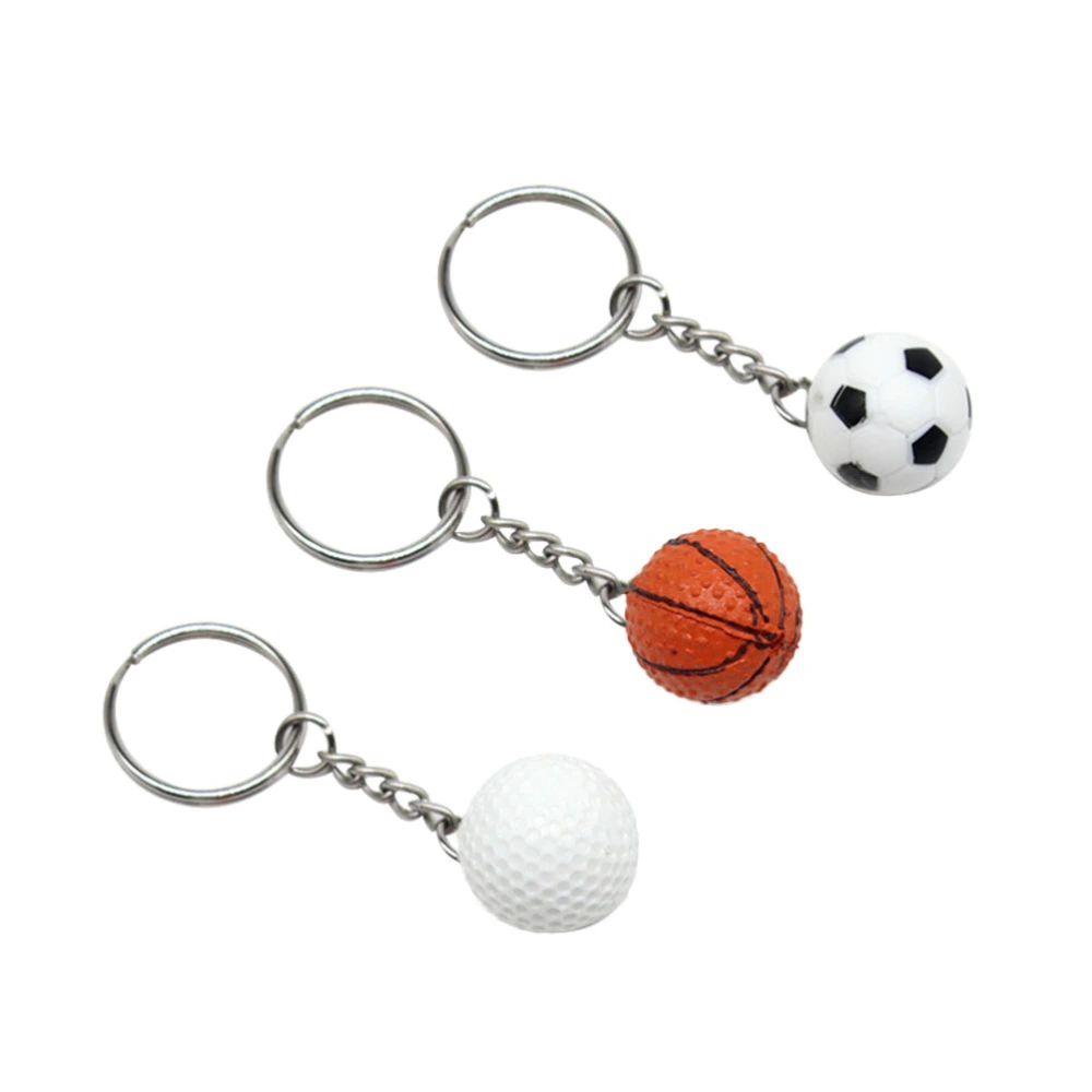 3 Pcs Creative Plastic Balls Keychain Fashion Personality Keyring Key Holder Basketball Football Hanging Pendant