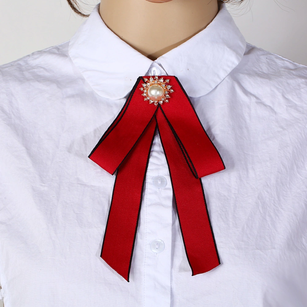 3 pcs Delicate Exaggerated Personality Long Bow Tie Ribbon Tie Brooch for Women Random Bead Style