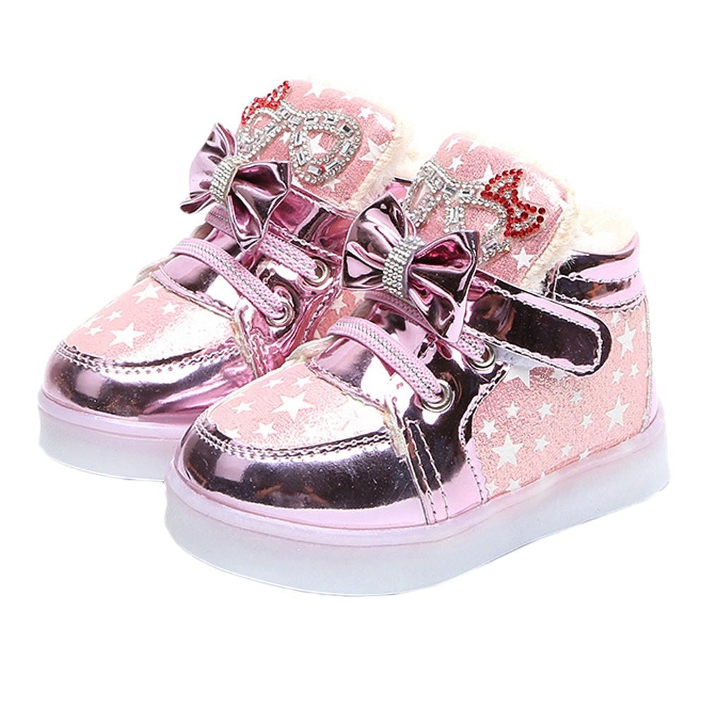Child LED Sports Shoes Girl Rhinestone Glowing Light SHoes Adorable LED Light Shoes (Pink Size 25)