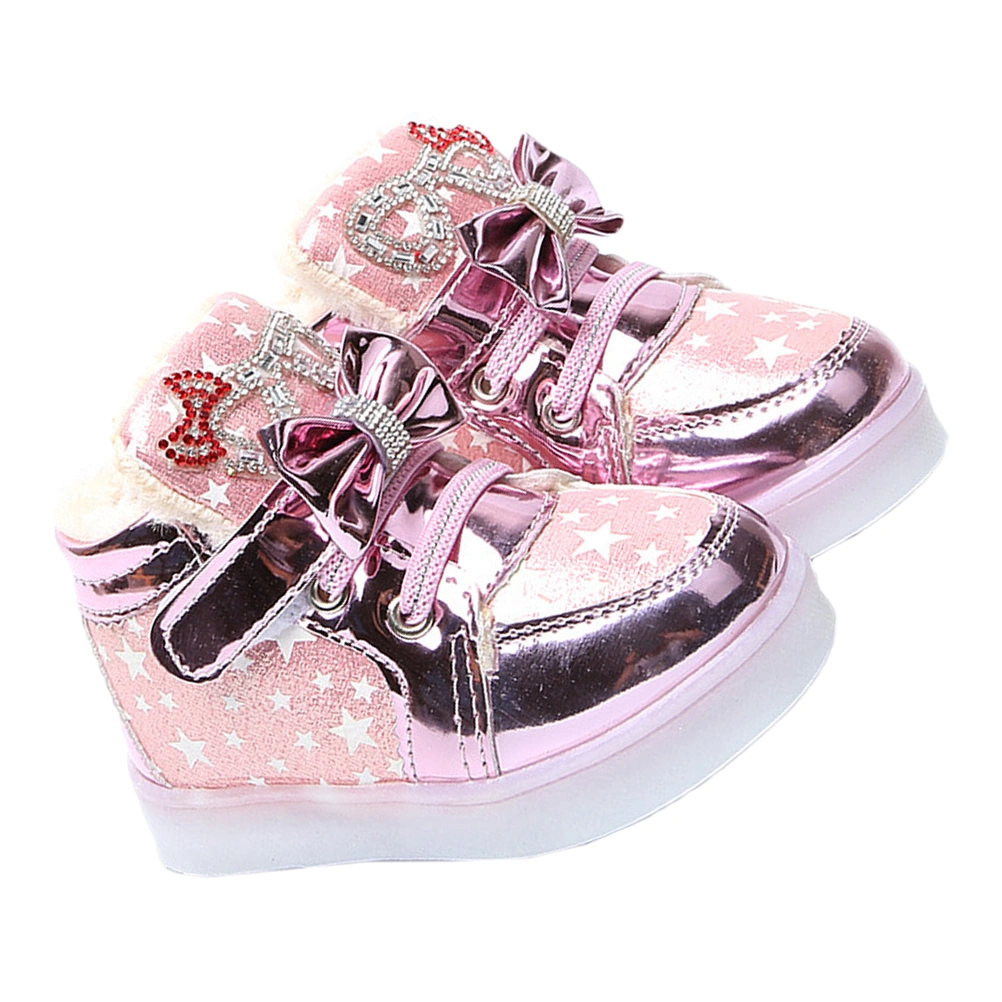 Child LED Sports Shoes Girl Rhinestone Glowing Light SHoes Adorable LED Light Shoes (Pink Size 25)