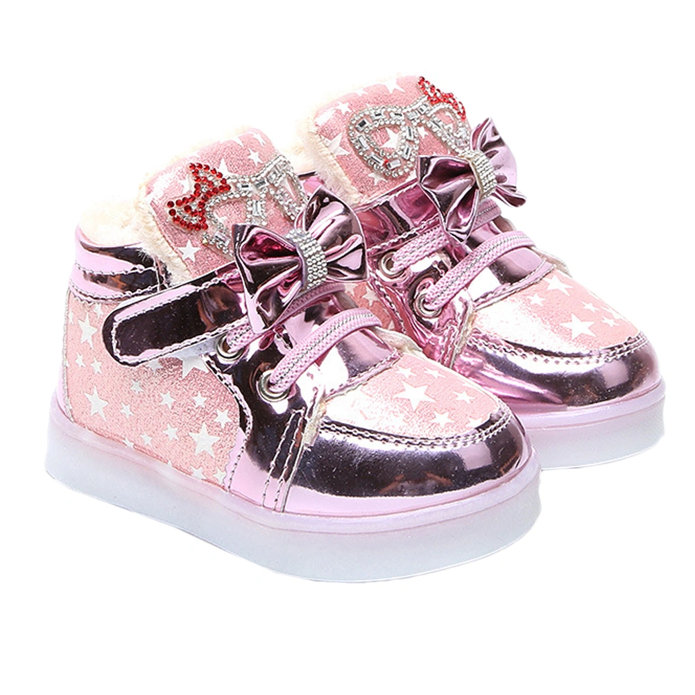 Child LED Sports Shoes Girl Rhinestone Glowing Light SHoes Adorable LED Light Shoes (Pink Size 25)