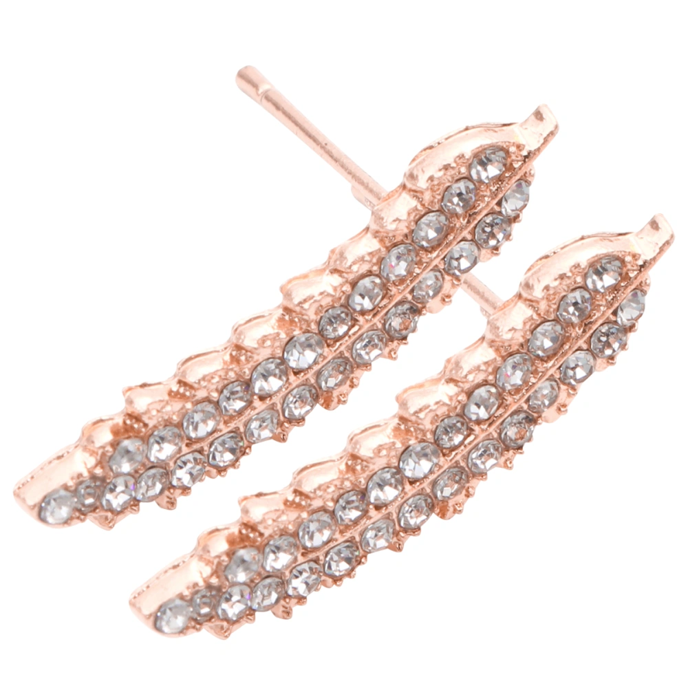 1Pair of Leaves Earrings Inlaid Zircon Earring Diamond Earbob Eardrop Feathers Earring (Rose Gold)