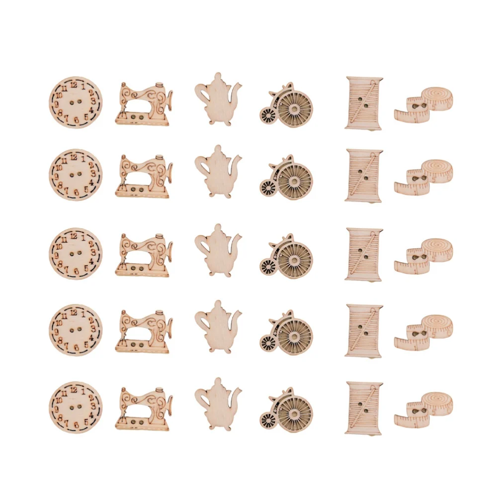 100pcs Assorted Wooden Chip Sewing Machine Shape Wooden Slices Apparel Handcraft Accessary Wooden Pieces Ornament Wood Cutouts Decoration Diy Material