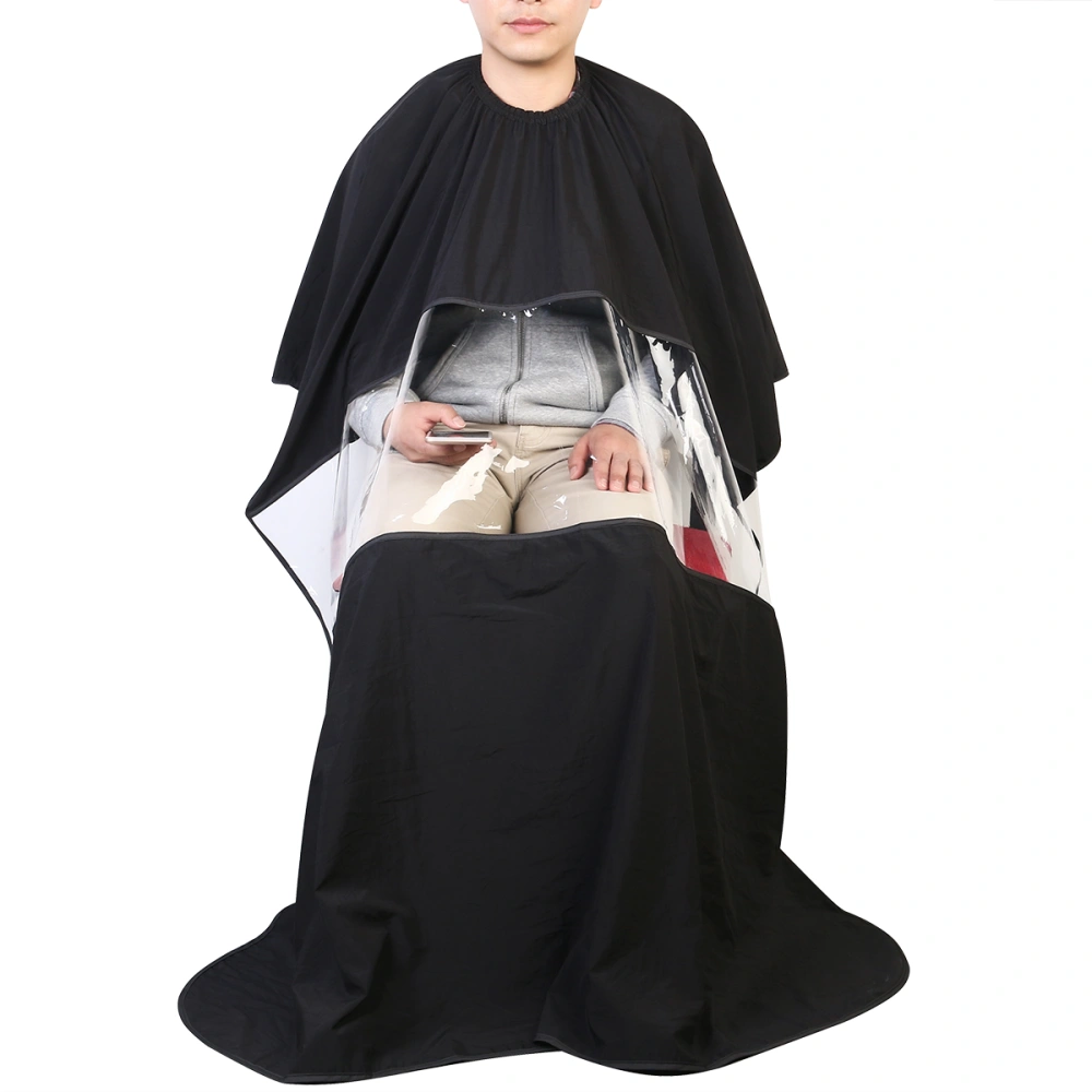 UEETEK 151*128cm Waterproof Hairdresser Gown Hair Salon Cape with Phone Window (Black)