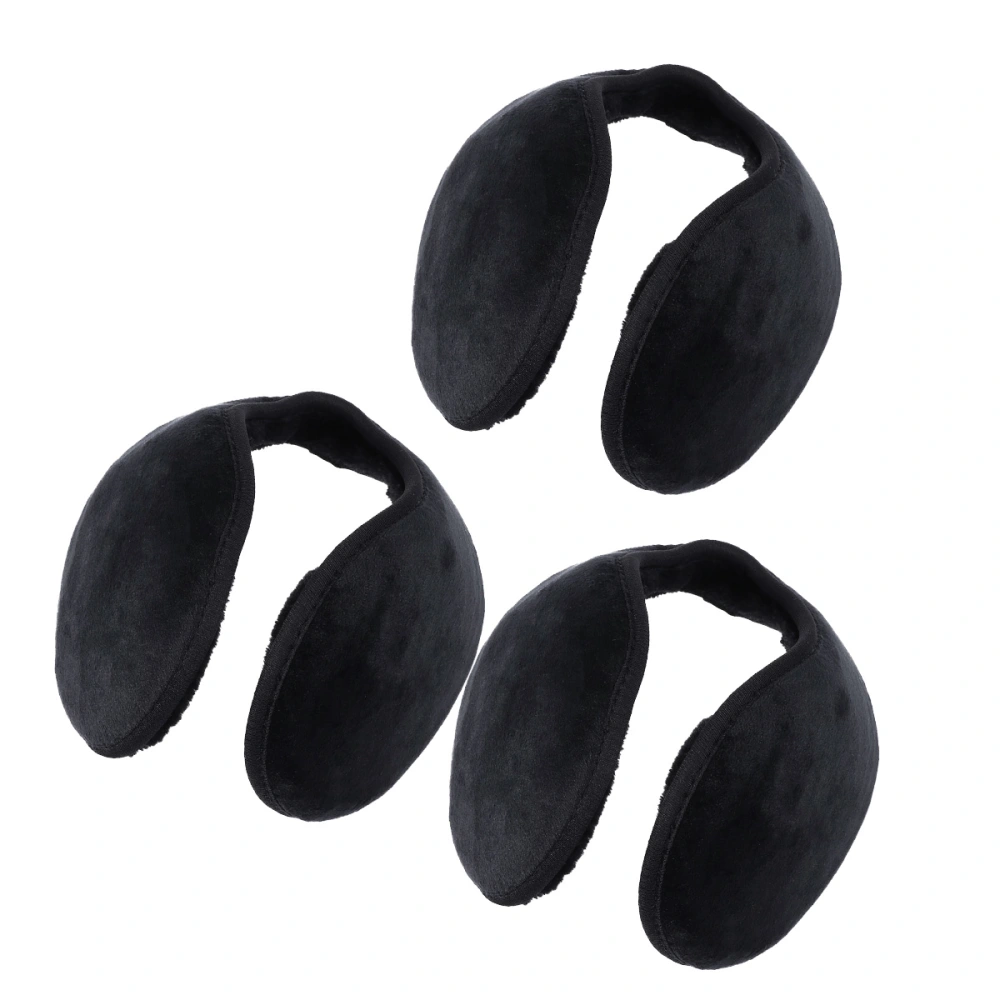 3pcs Outdoors Ultra-Soft Plush Earmuffs Portable Winter Ear Warmer Behind the Head Style Ear Cover (Black)