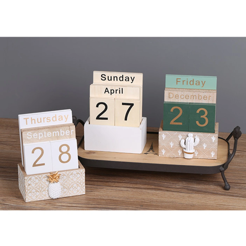 1PC Wooden Calendar Reusable Desktop Calendar Vintage Calendar Block for Office Home Decor Table Bedroom Cafe Restaurant