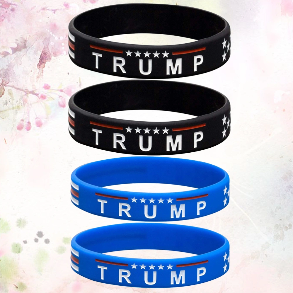 4 Pcs/1 Pack Silicone Wristband Trump Flag Wrist Band Presidential Election Wristband for Woman Man Adults Kids (Blue/Black, Each Color 2pcs)