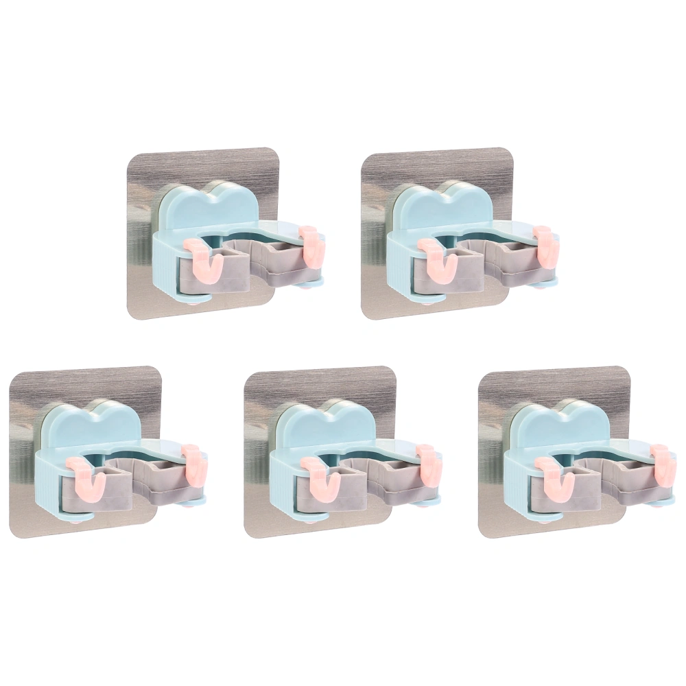 1 Set 5Pcs No Drilling Mop Holders Multi-function Self-adhesive Mop Hooks