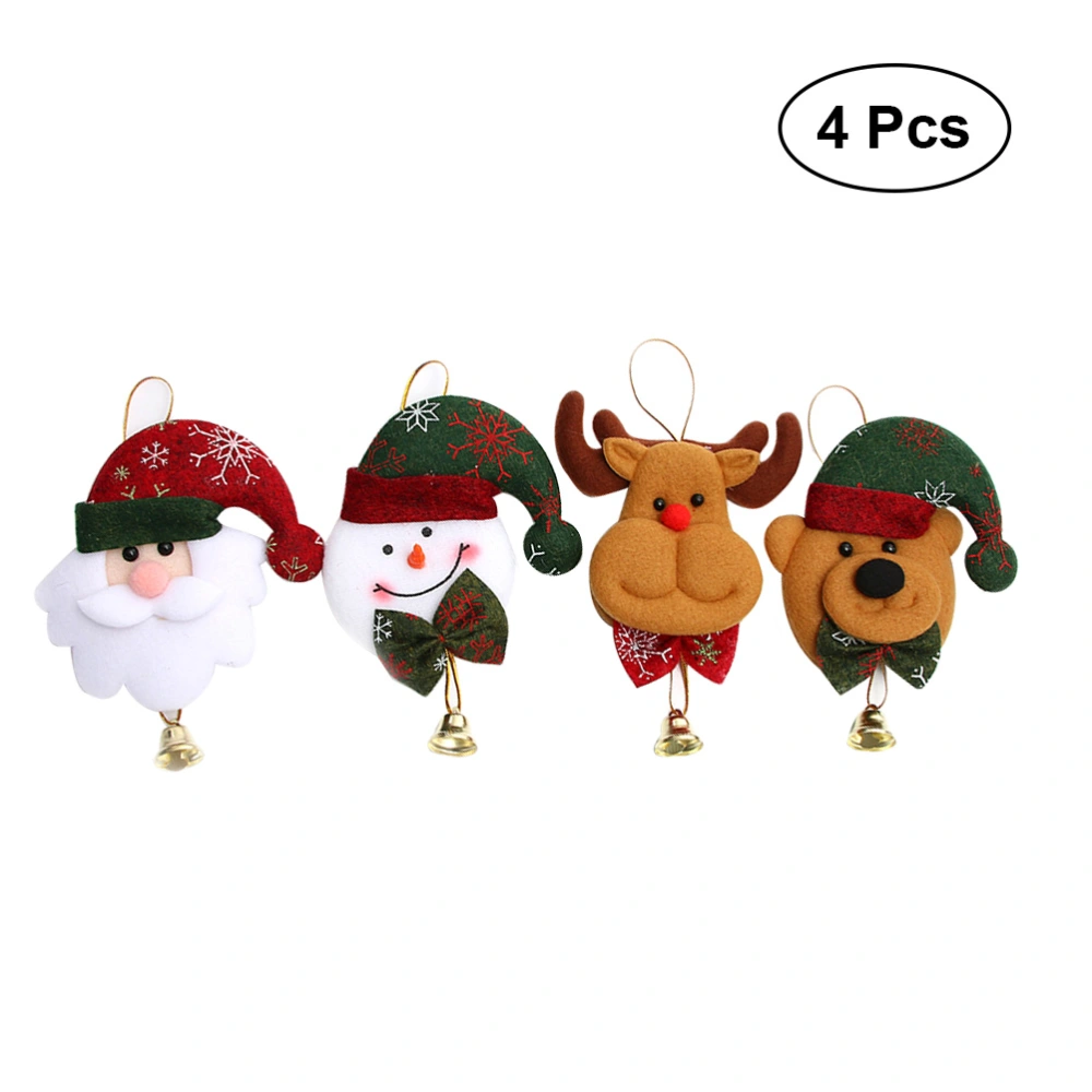 4pcs Christmas Bell Santa Claus Snowman Elk Bear Doll Ornaments Xmas Tree Window Fireplace Hanging Decorations Party Favors Supplies (Random Pattern)