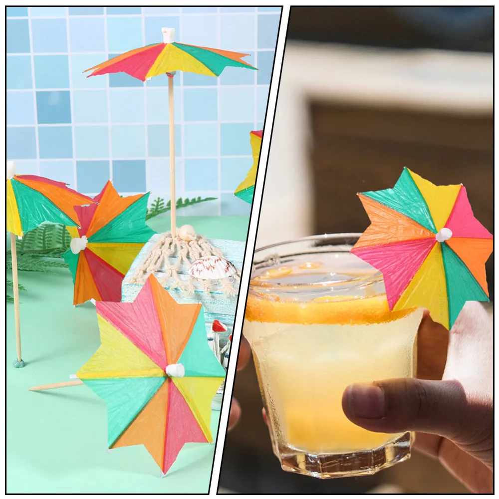 20pcs Umbrella Design Disposable Fruit Sticks Hawaiian Party Cocktail Toppers