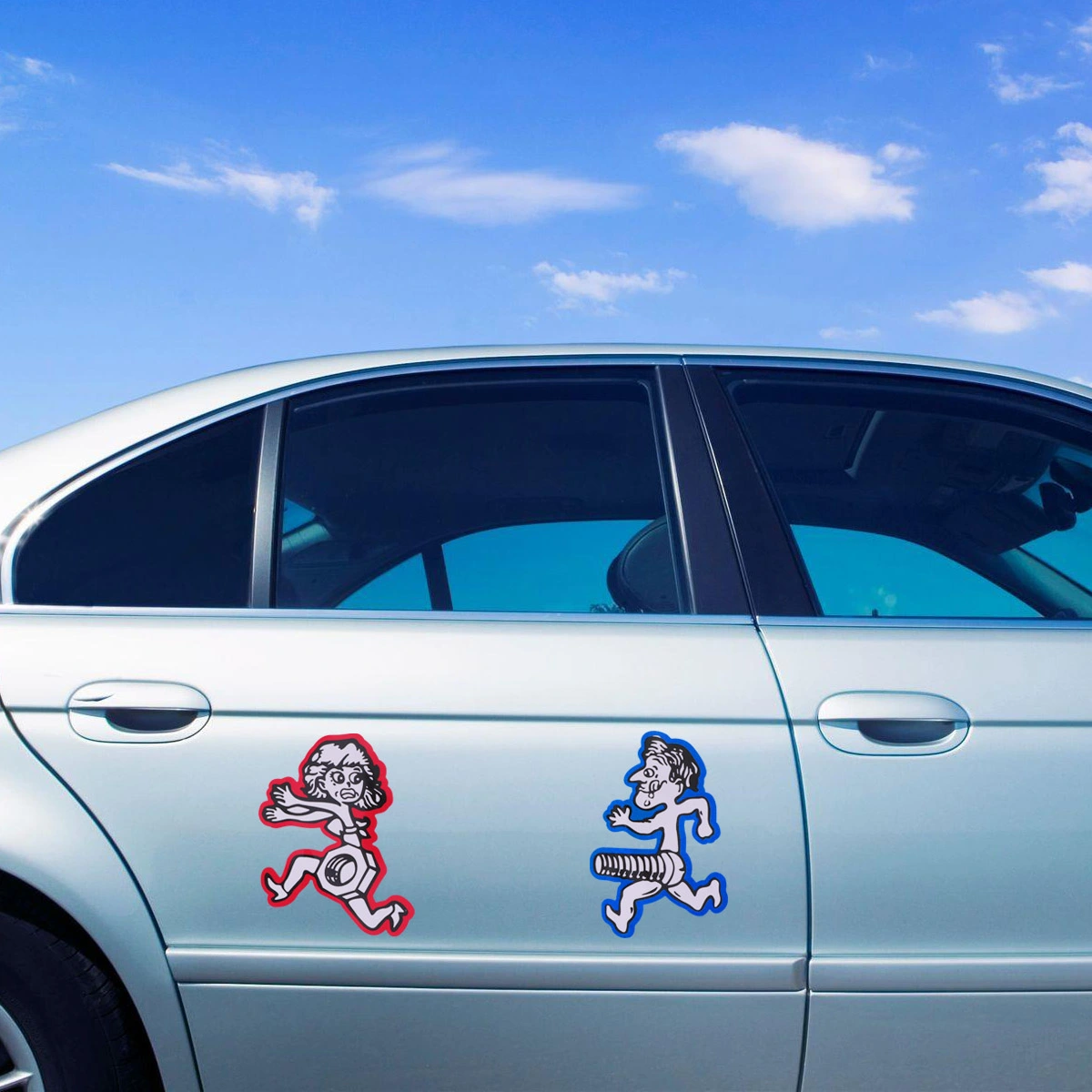 Men Chase Women Nuts Bolts Car Sticker Personalized Funny Stickers Motorcycle Car Bumper Window Sticker (Red and Blue)