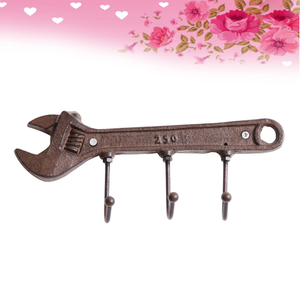 Vintage Wall Hook Spanner-shaped Wall Hanger 3-Hook Coat Holder for Living Room Bedroom Decoration