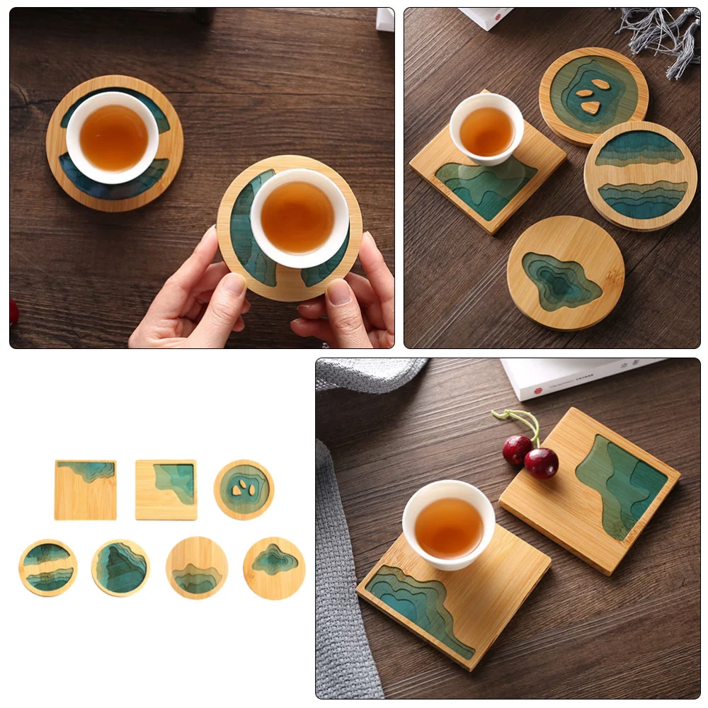 7Pcs Resin Transparent Bamboo Coaster Creative Teacup Mat Tea Ceremony Accessory