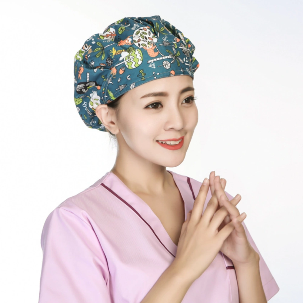 1PC Floral Printing Working Adjustable Operating Room Creative Safe Nurse Doctor Hat (Green Lion)