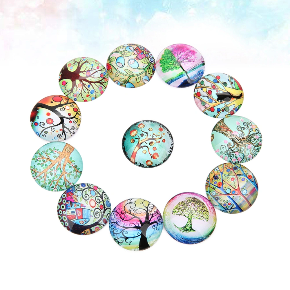 20PCS 14MM DIY Time Glass Decals Creative DIY Glass Patches Round Shape Tree Glass Interface Stylish DIY Tree Pattern Glass Patches for DIY Crafts Making (Mixed Color)