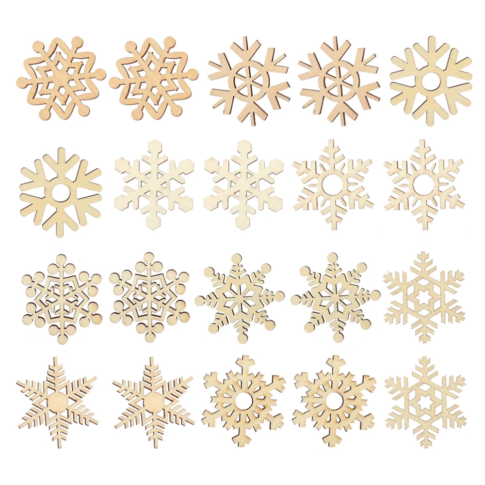 20pcs Hollow Snowflake Wooden Pieces DIY Cutouts Embellishments Wood Ornament Craft Accessories (Mixed Patterns)