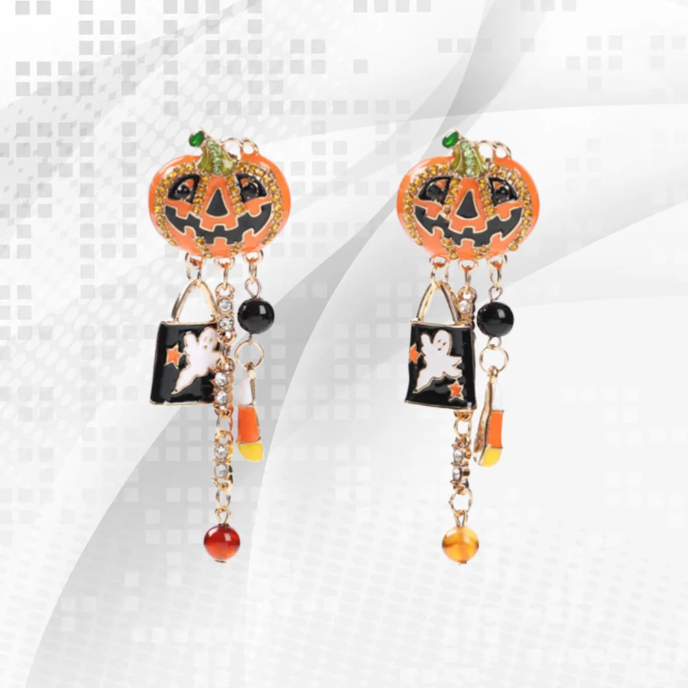 1 Pair Halloween Creative Pumpkin Shape Drops Tassel Stud Earrings Trendy Dangling Pendants Decorative Party Ear Rings