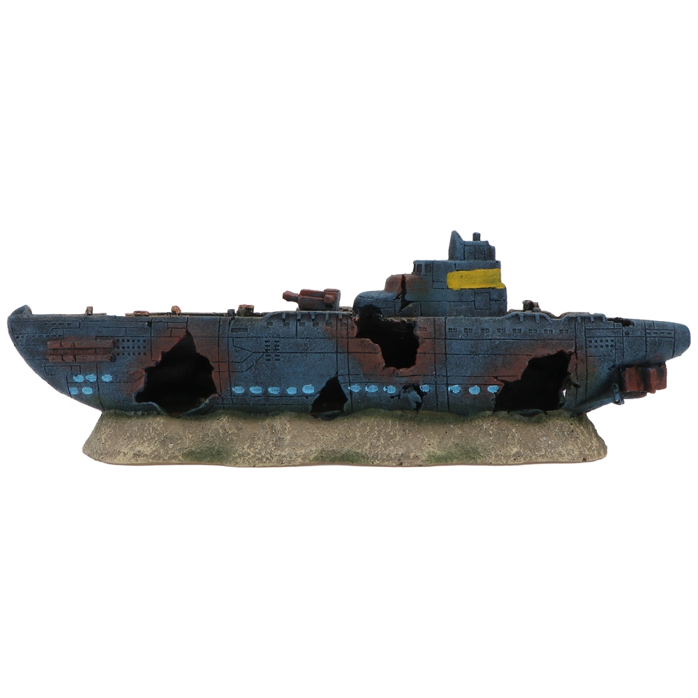 1Pc Unique Aquarium Landscape Ornament Resin Submarine Wreck Design Adornment Fish Tank Decoration