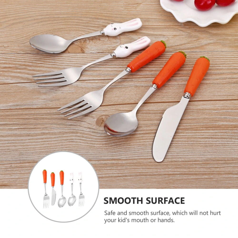 1 Set/5PCS Stainless Steel Cutlery Spoon Child Cutter Fork Spoon Tableware