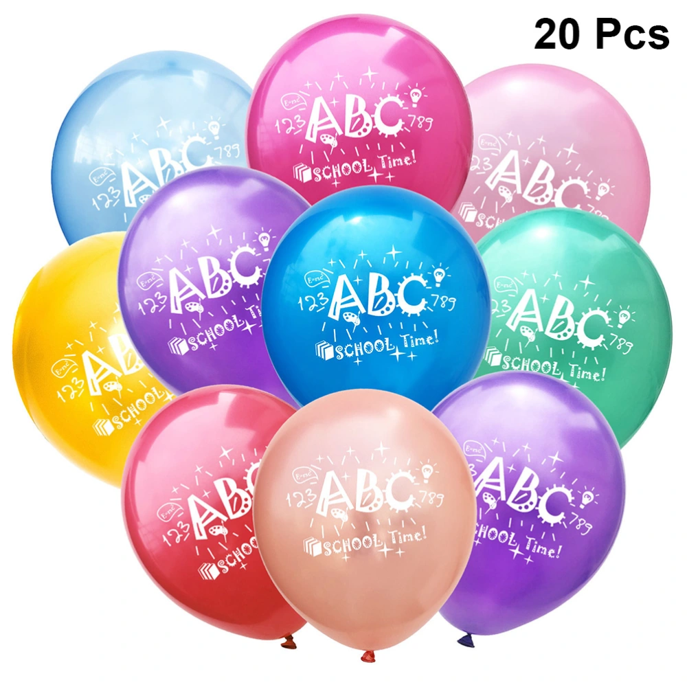 20pcs 12 Inches Colorful Balloons Ornaments Set School Printing Latex Balloons School Party Supplies Classroom Layout Decorations 