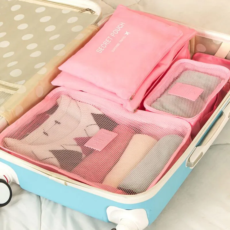 6Pcs Waterproof Travel Storage Bags Clothes Packing Cube Luggage Organizer Pouch (Pink)