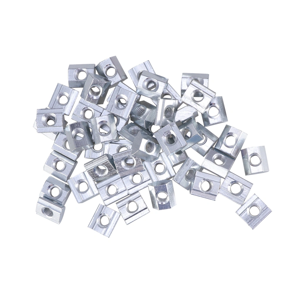 50pcs European Standard Carbon Steel Professional Profile T-Type Slider Nut 20 Type Square Nut M5 (Silver)