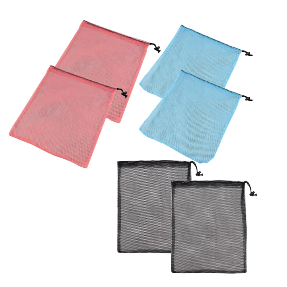 6pcs Portable Mesh Bags Drawstring Pouches Storage Pockets Colorful Bags