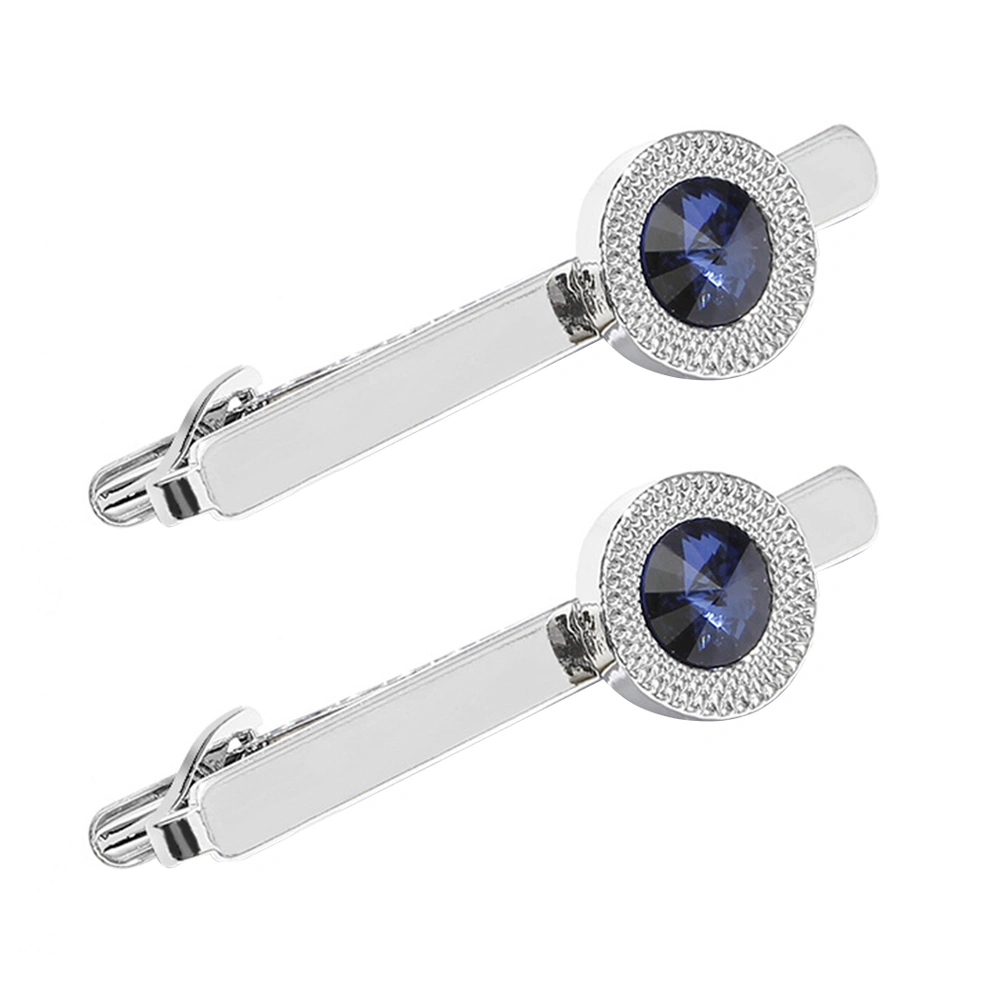 2Pcs Mens Tie Clip Fashion Necktie Bar Alloy Durable Silver Crystal Men's Tie Clip(T1005+T1008)
