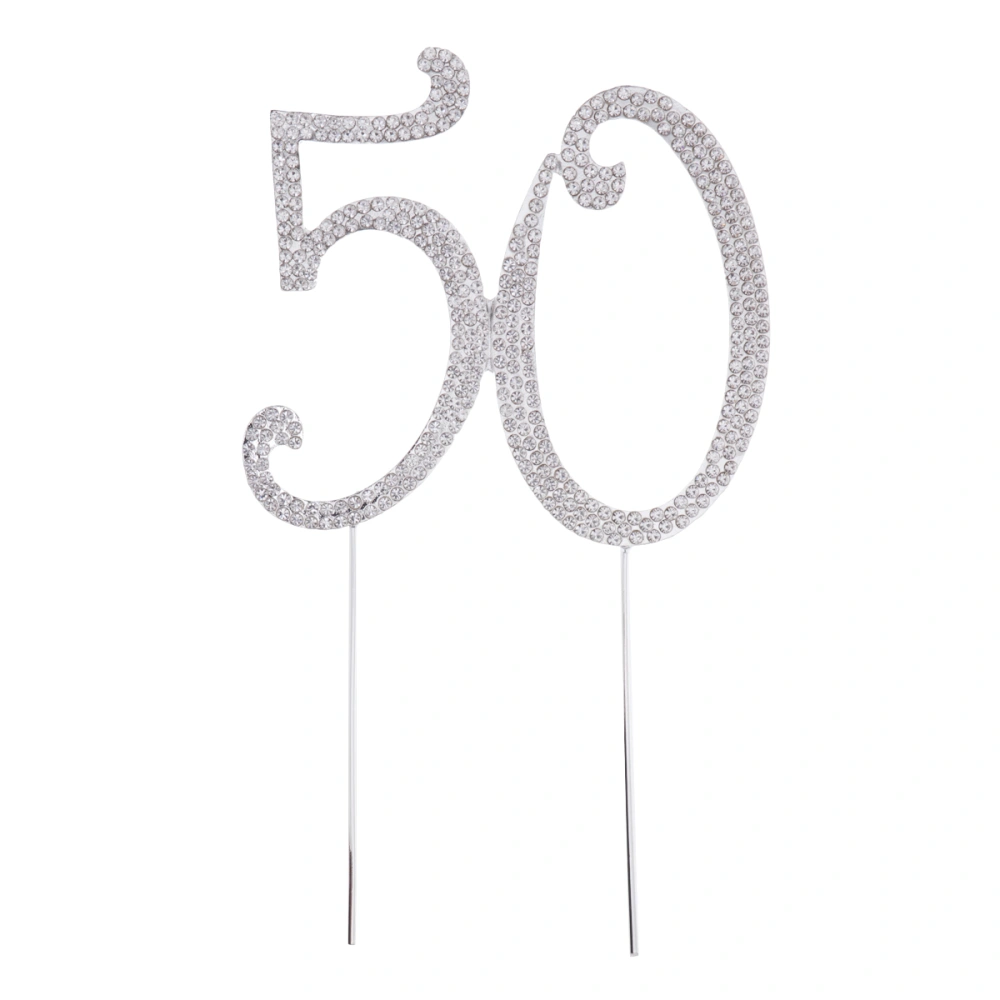 50 Cake Topper for 50th Birthday Party or Anniversary Crystal Rhinestones Decorative Cake Topper for Party Supplies (Silver)