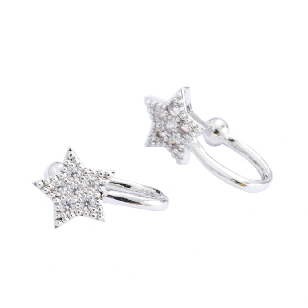 1Pair Women Ear Clip Star Elegant Diamante Earrings Sparkling Earrings (Silver)