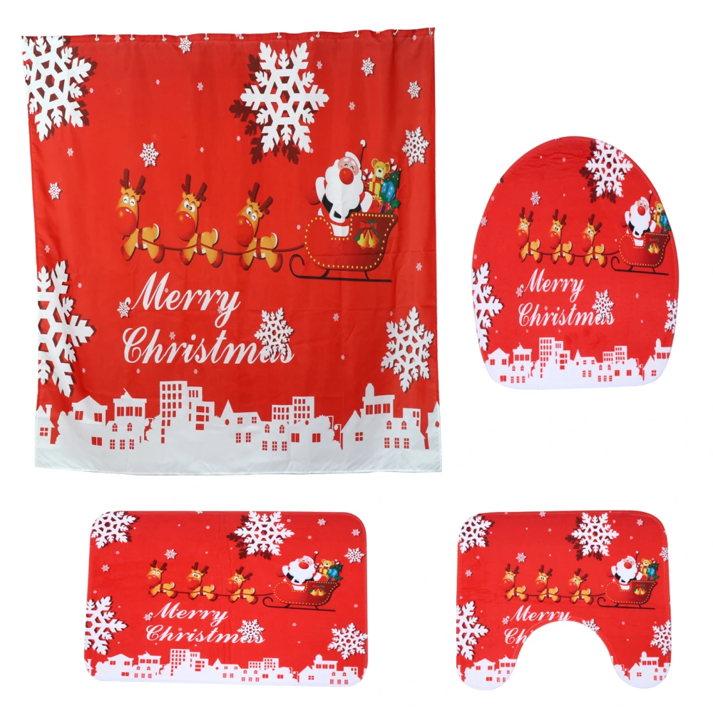 1 Set of  Christmas Pattern Bathroom Waterproof Shower Curtains Toilet Mat