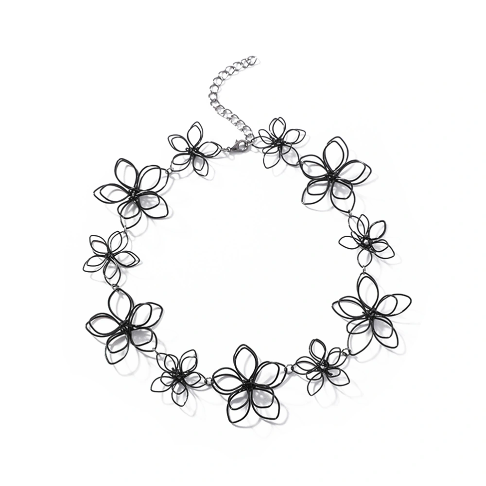 Fashion Bib Necklace Flower Design Alloy Clavicle Chain Necklace for Women (Black)