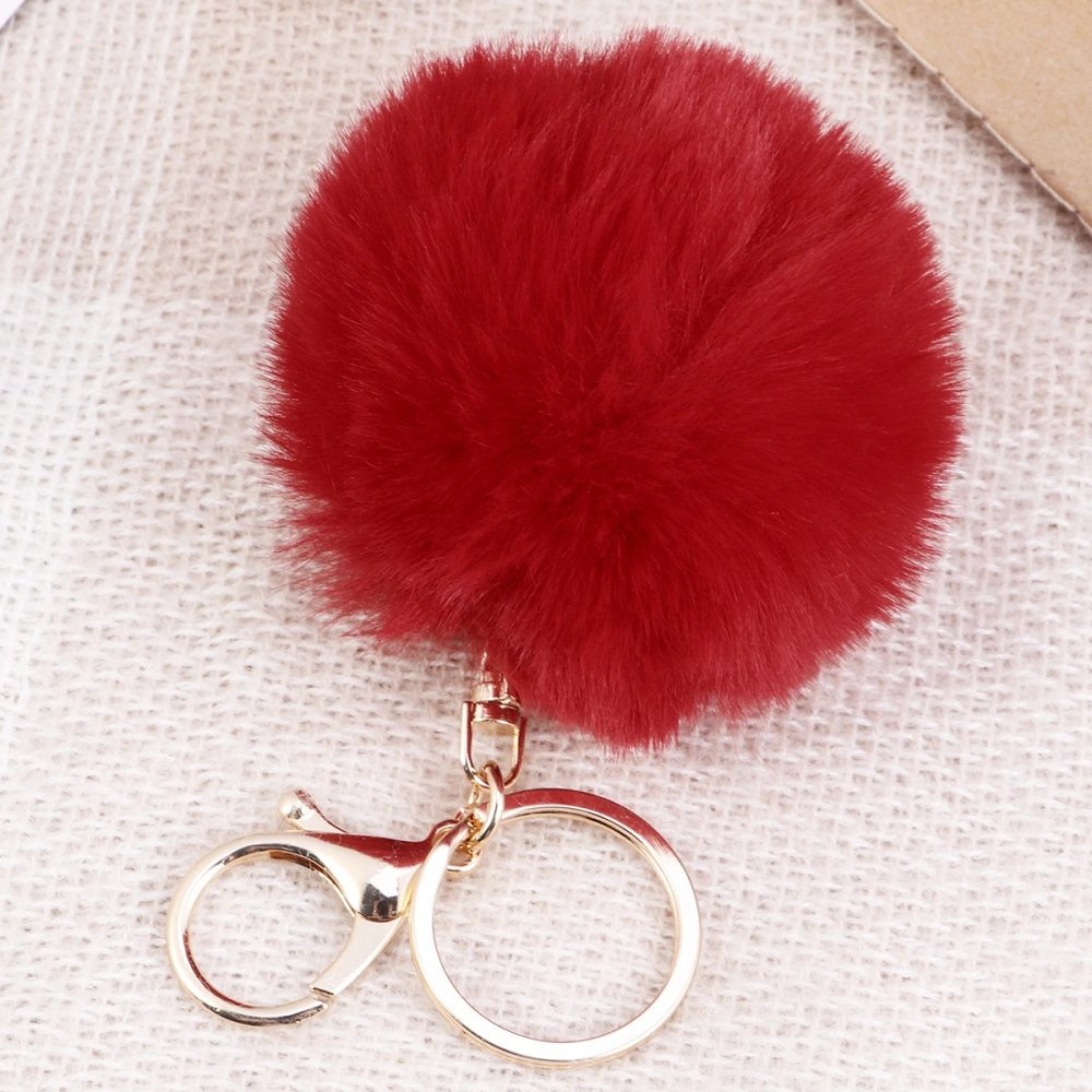 1PC 8cm Imitation Rabbit Fur Ball Lovelty Charm Key Chain Pendant for Car Key Ring Purse Bag Decor (Red)