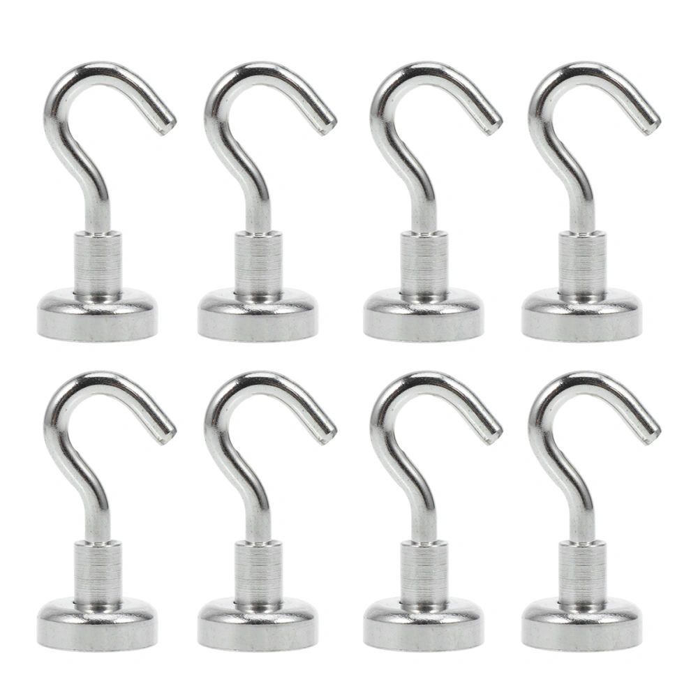 8pcs Super Strong Heavy Duty Ndfeb Hook Household Magnetic Hooks for Home Kitchen (Silver)