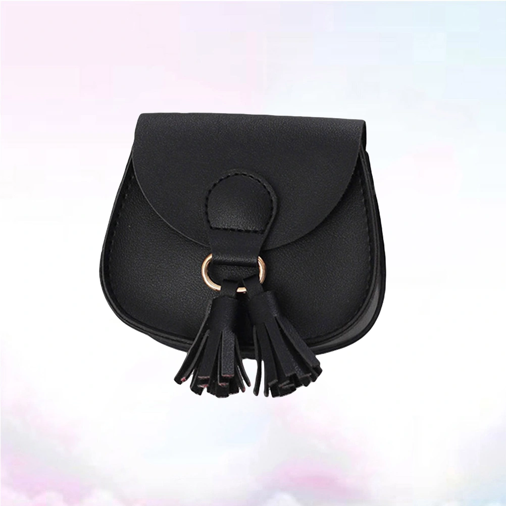 Black PU Shoulder Bag Fashion Tassel Crossbody Bag Girls Mini Bag Portable Outdoor Holder for Kids Children