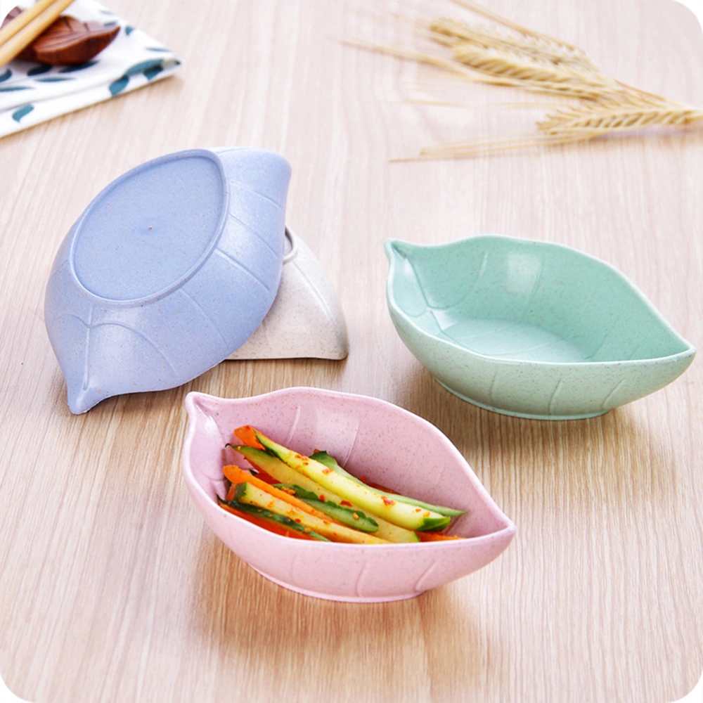 4 Pcs Wheat Straw Seasoning Dish Creative Leaves Shape Food Sauce Dish Seasoning Bowl (11 x 7 x 2.5 cm)